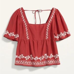 Old Navy Red Puff Sleeve Crop Blouse
